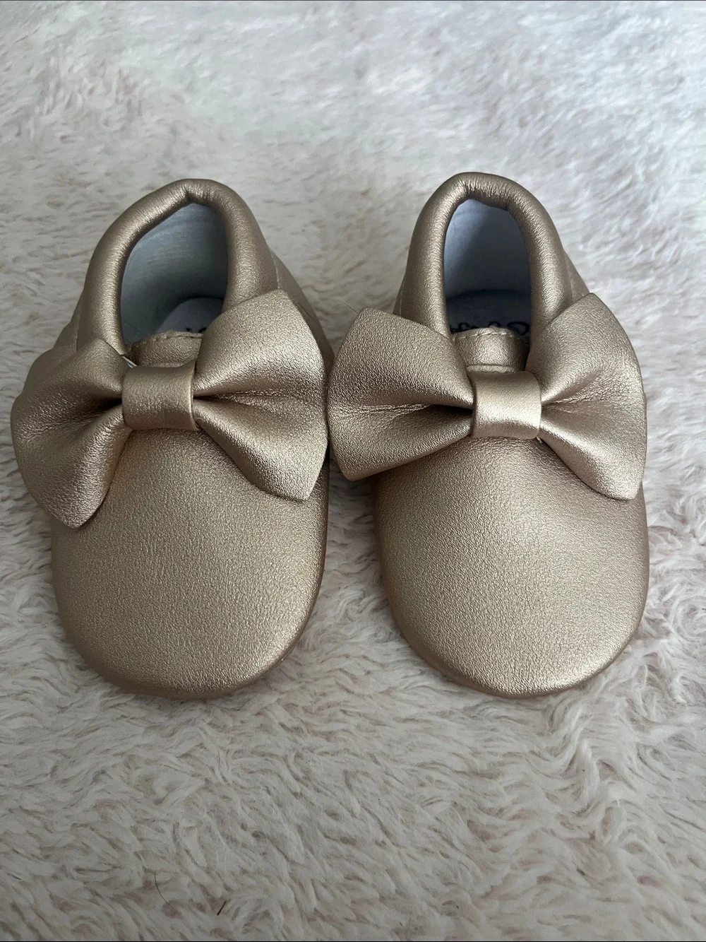 Baby Bow Slip-On Shoes in Metallic Gold
